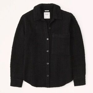 Abercrombie & Fitch Oversized Textured Tweed Button Up Shacket Small Black Coat